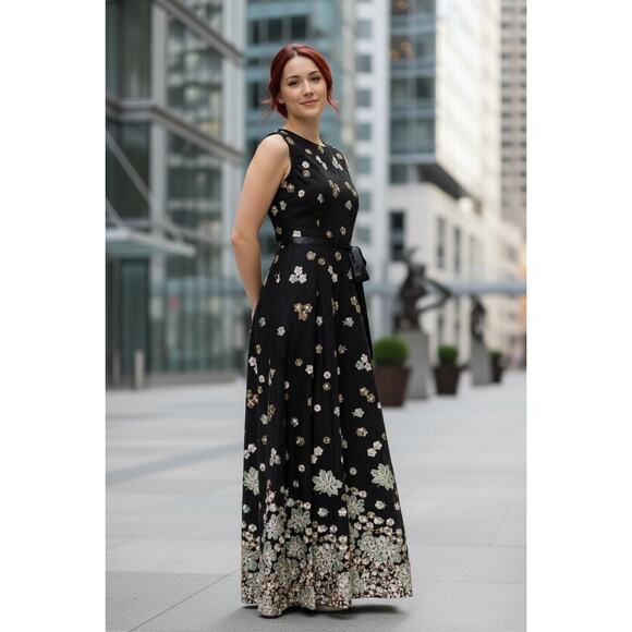 Tahari ALS Prom Homecoming Wedding Formal Floral Embroidered Maxi Formal Dress - Picture 1 of 14